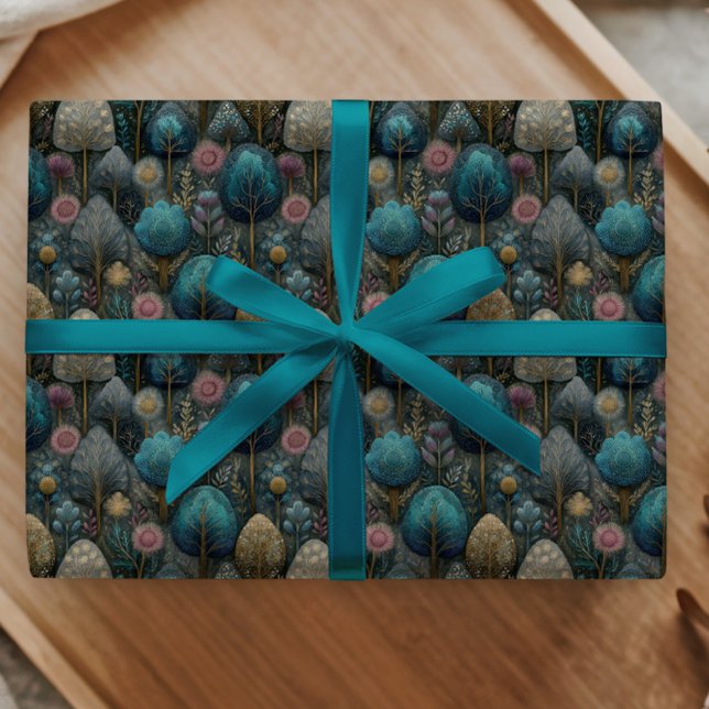 Whimsical Christmas Tree in Blue and Green Gift Wrapping Paper (Creator Uploaded)