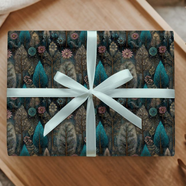 Whimsical Christmas Tree in Silver and Blue Design Wrapping Paper (Creator Uploaded)