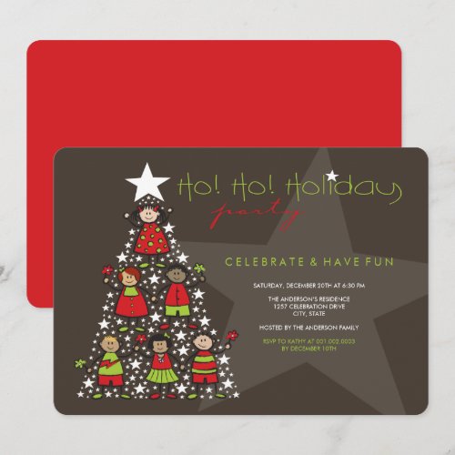 Whimsical Christmas Tree Kids Holiday Party Invite