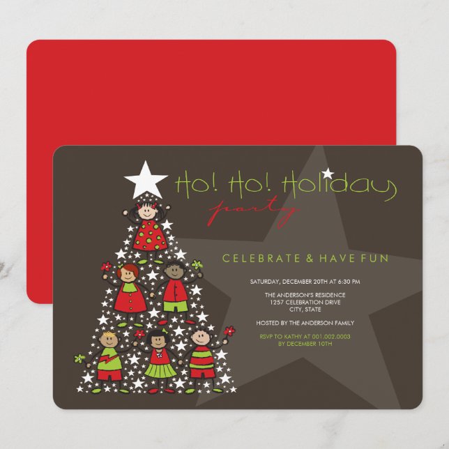 Whimsical Christmas Tree Kids Holiday Party Invite (Front/Back)