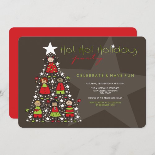 Whimsical Christmas Tree Kids Holiday Party Invite
