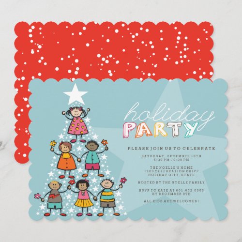 Whimsical Christmas Tree Kids Holiday Party Invite