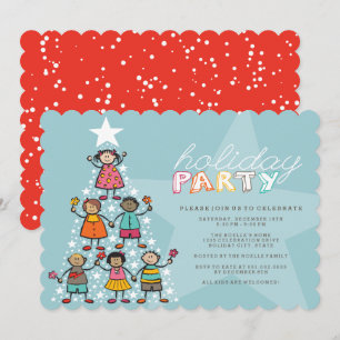 Whimsical Christmas Tree Kids Holiday Party Invite