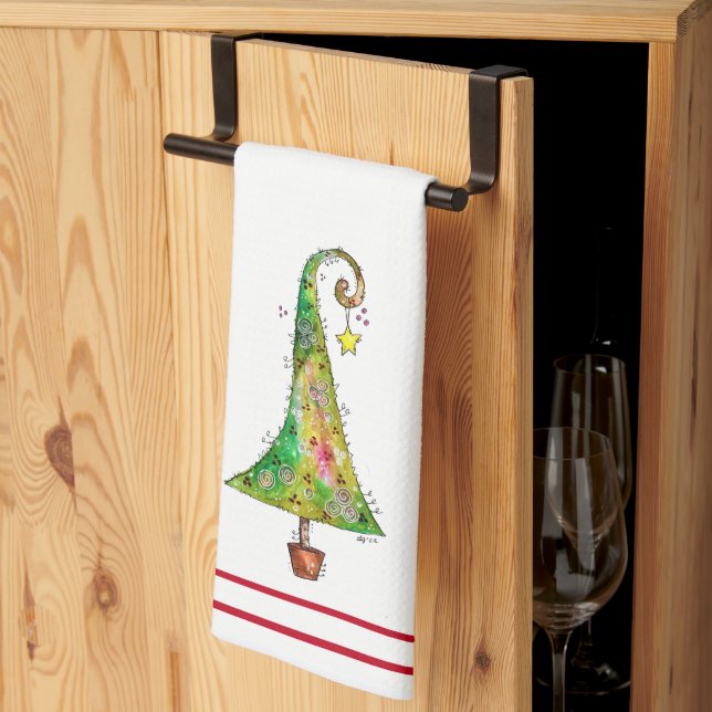 Whimsical Christmas Tree Kitchen Towel (Thirds Fold)