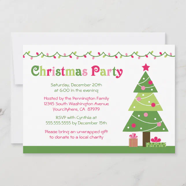 Whimsical Christmas Tree Lights Party Invitation 