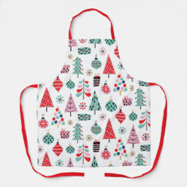 Whimsical Christmas Tree Modern Holiday Pattern Apron