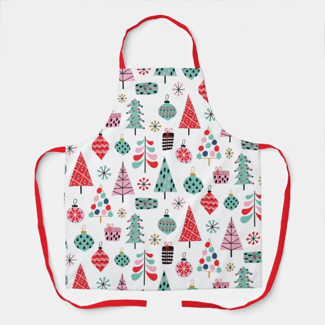 Whimsical Christmas Tree | Modern Holiday Pattern Apron (Front)