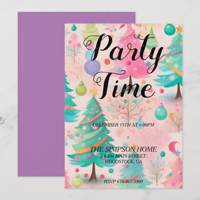 Whimsical Christmas Tree Party Holiday Invitation (Front/Back)