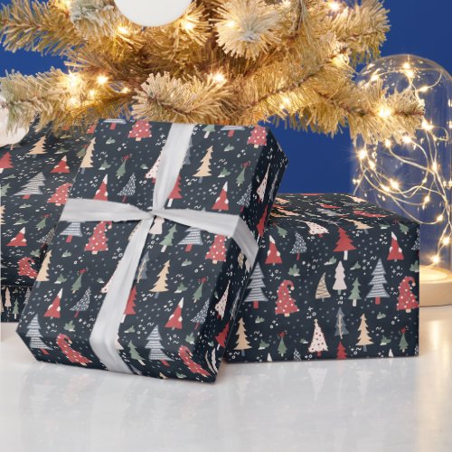 Whimsical Christmas Tree Pattern Wrapping Paper