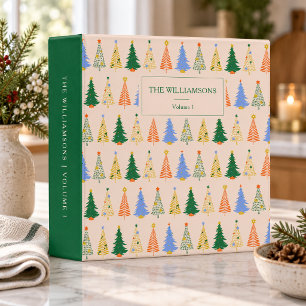 Whimsical Christmas Tree Personalized Family Photo 3 Ring Binder