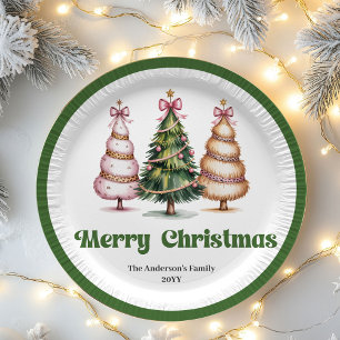 Whimsical Christmas Tree Personalized Name Paper  Plates