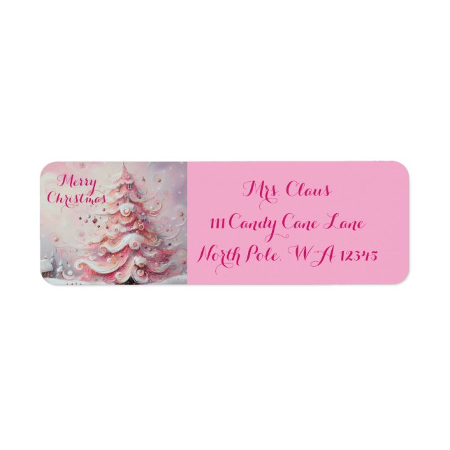 Whimsical Christmas Tree Pink Return Address Label (Front)