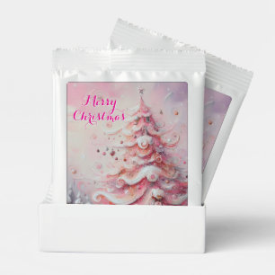 Whimsical Christmas Tree Pink White Swirls Snow Hot Chocolate Drink Mix