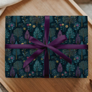 Whimsical Christmas Tree Purple and Teal Pattern Wrapping Paper