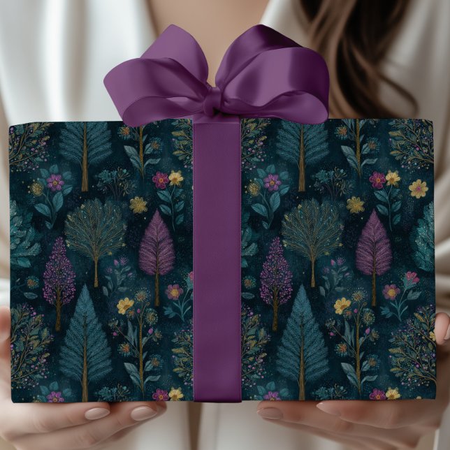 Whimsical Christmas Tree Purple and Teal Pattern  Wrapping Paper Sheets (Creator Uploaded)