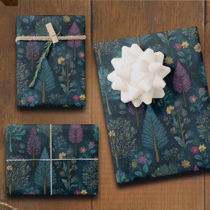 Whimsical Christmas Tree Purple and Teal Pattern Wrapping Paper Sheets