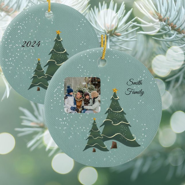 Whimsical Christmas Tree Scene Photo Ceramic Ornament (Creator Uploaded)