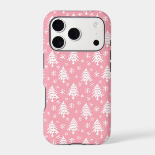 Whimsical Christmas Tree Snowflake Pink White iPhone 17 Pro Case