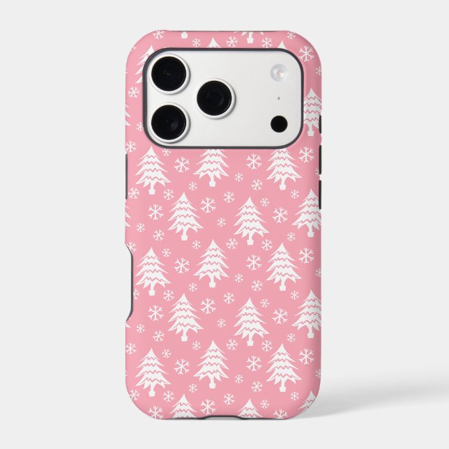Whimsical Christmas Tree Snowflake Pink White Case-Mate iPhone Case (Back)