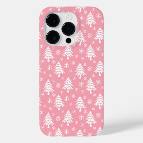 Whimsical Christmas Tree Snowflake Pink White Case_Mate iPhone 14 Pro Case