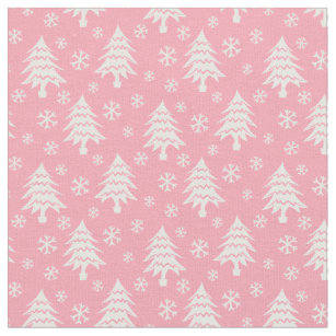 Pink Christmas Fabric by The Yard, Kawaii Xmas Tree Upholstery Fabric,  Winter Magic Snowflake Decorative Fabric, Cute Snowman Xmas Hats Girly