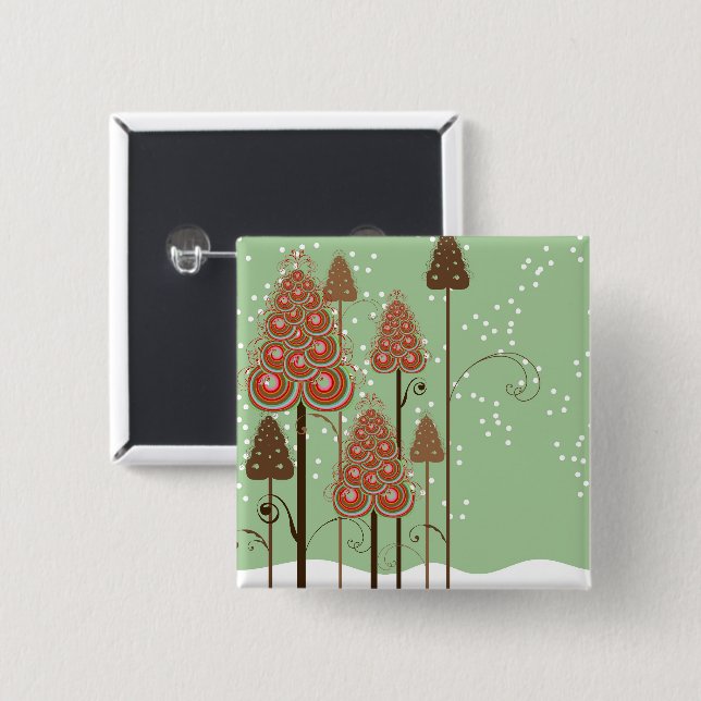 Whimsical Christmas Tree Winter Wonderland Holiday Pinback Button (Front & Back)