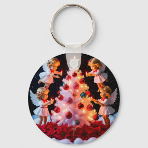 Whimsical Christmas Tree With Angel Figurines Keychain