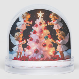 Whimsical Christmas Tree With Angel Figurines Snow Globe