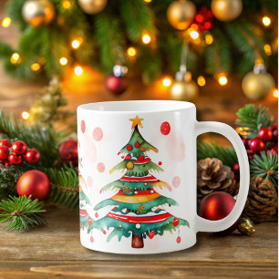 Whimsical Christmas Tree with Ornaments and Dot Coffee Mug