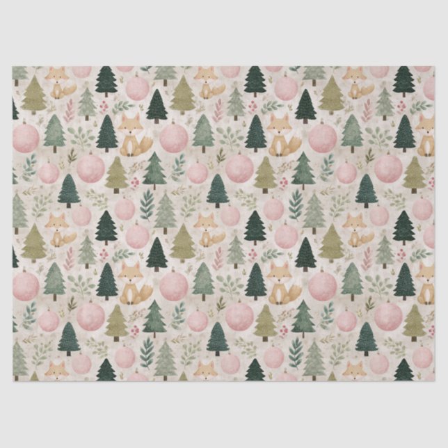 Whimsical Christmas Tree with Winter Fox Pastel Tissue Paper (Front)