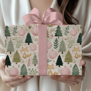 Whimsical Christmas Tree with Winter Fox Pastel Wrapping Paper