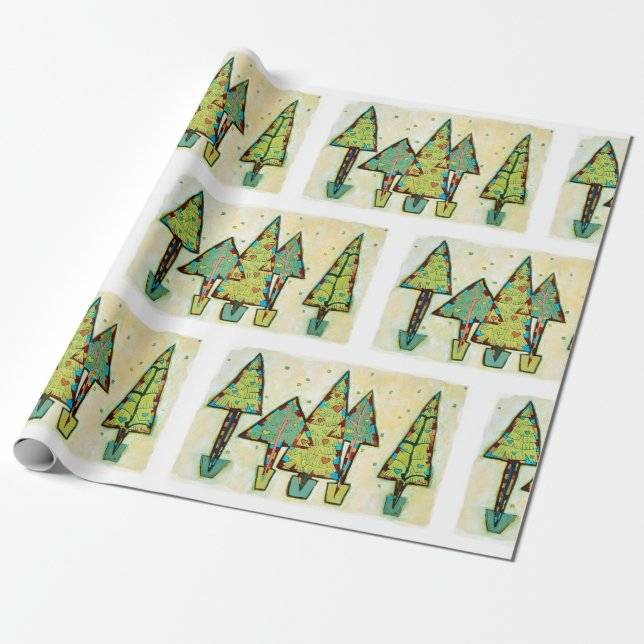 Whimsical Christmas Tree wrapping paper (Unrolled)
