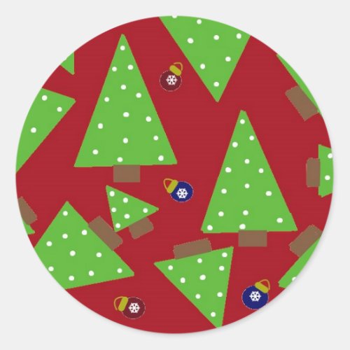 Whimsical Christmas Trees and Decorations Classic Round Sticker