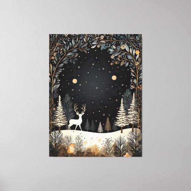 Whimsical Christmas Trees, Deer and Foliage  Canvas Print (Front)
