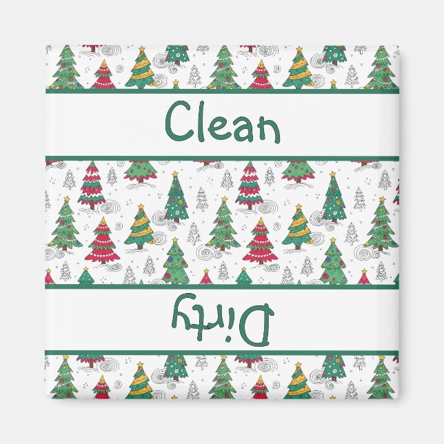 Whimsical Christmas Trees Dishwasher Clean/Dirty Magnet (Front)
