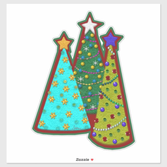 Whimsical Christmas Trees Faux Felt Style Sticker (Sheet)