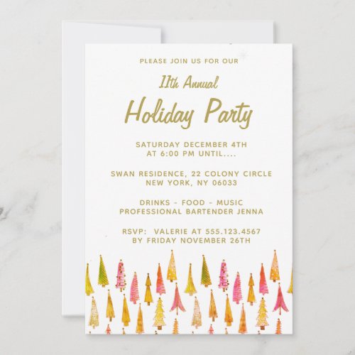 Whimsical Christmas Trees Holiday Party Invitation