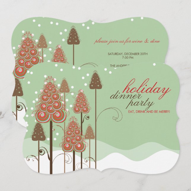 Whimsical Christmas Trees Holiday Party Invitation (Front/Back)