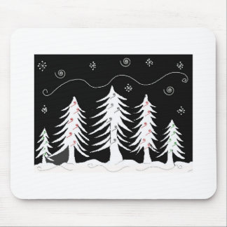 Whimsical Christmas Trees in Black and White Mouse Pad