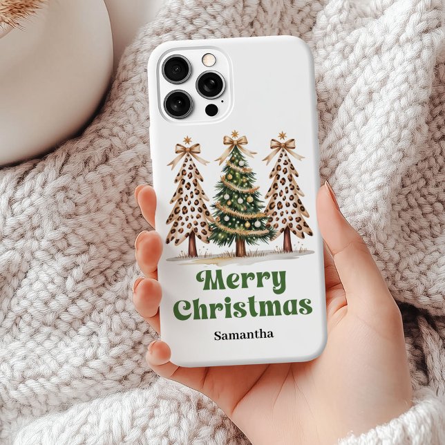 Whimsical Christmas trees leopard personalized  Case-Mate iPhone Case (Whimsical Christmas trees leopard personalized phone case)