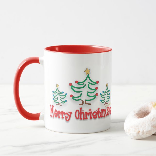 "Whimsical" Christmas Trees Mug (With Donut)