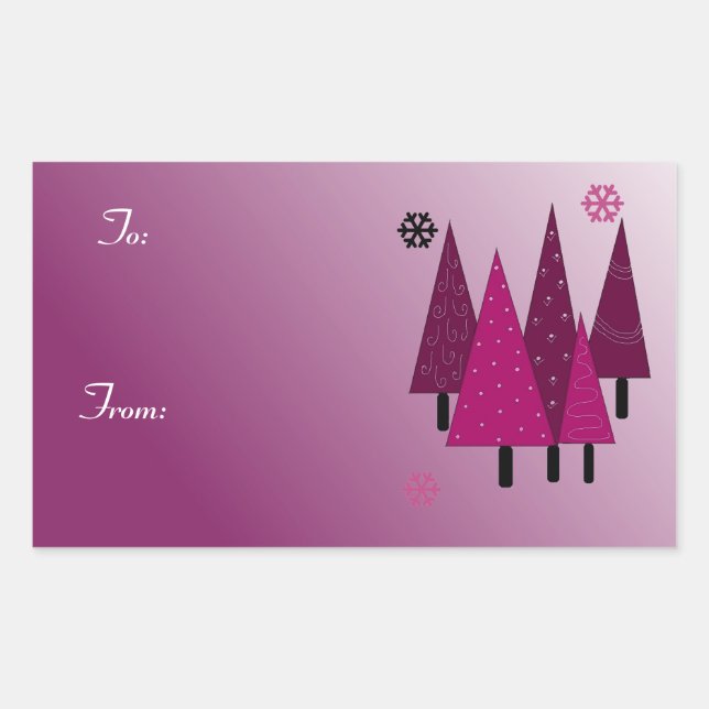 Whimsical Christmas Trees Rectangular Sticker (Front)