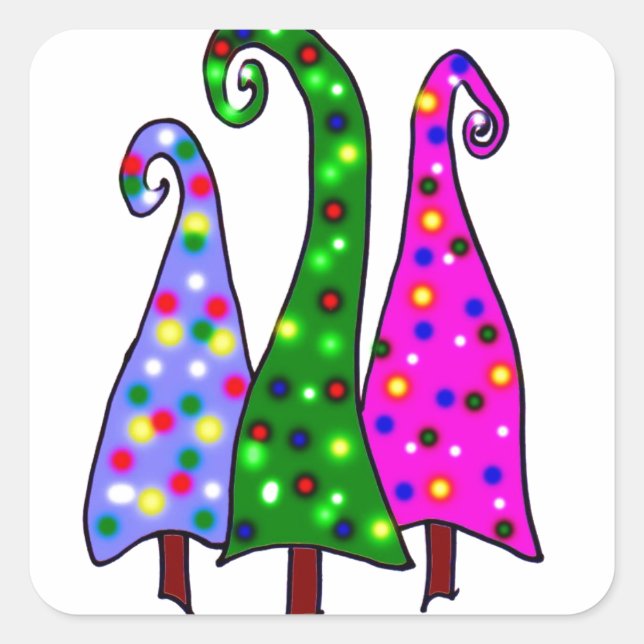 Whimsical Christmas Trees Square Sticker (Front)