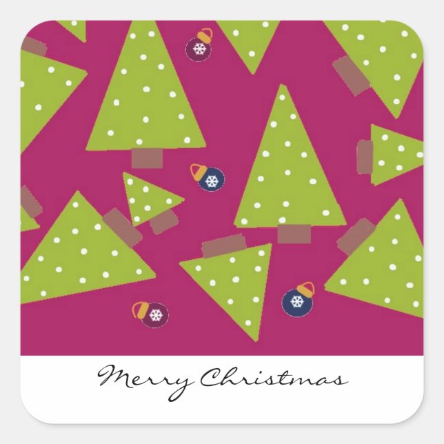 Whimsical Christmas Trees Square Sticker (Front)
