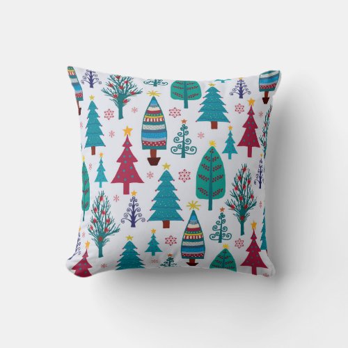 Whimsical Christmas Trees Throw Pillow