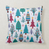 Whimsical Christmas Trees Throw Pillow