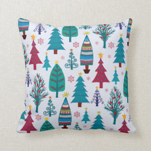 Whimsical Christmas Trees Throw Pillow