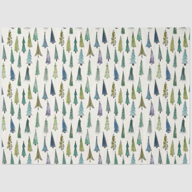 Whimsical Christmas Trees Tissue Paper (Front)