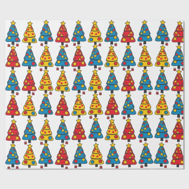 Whimsical Christmas Trees Wrapping Paper (Flat)