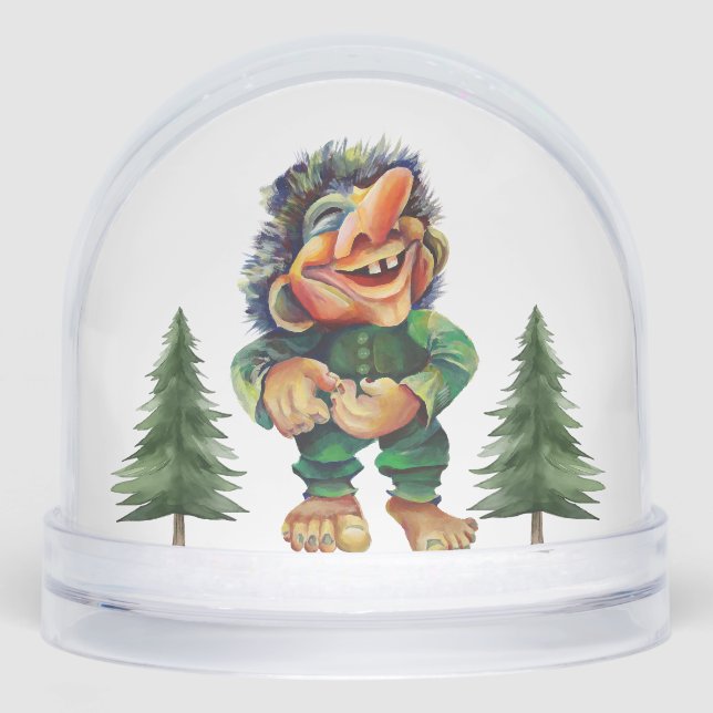 Whimsical Christmas Troll Funny Nordic Scandinavia Snow Globe (Front)